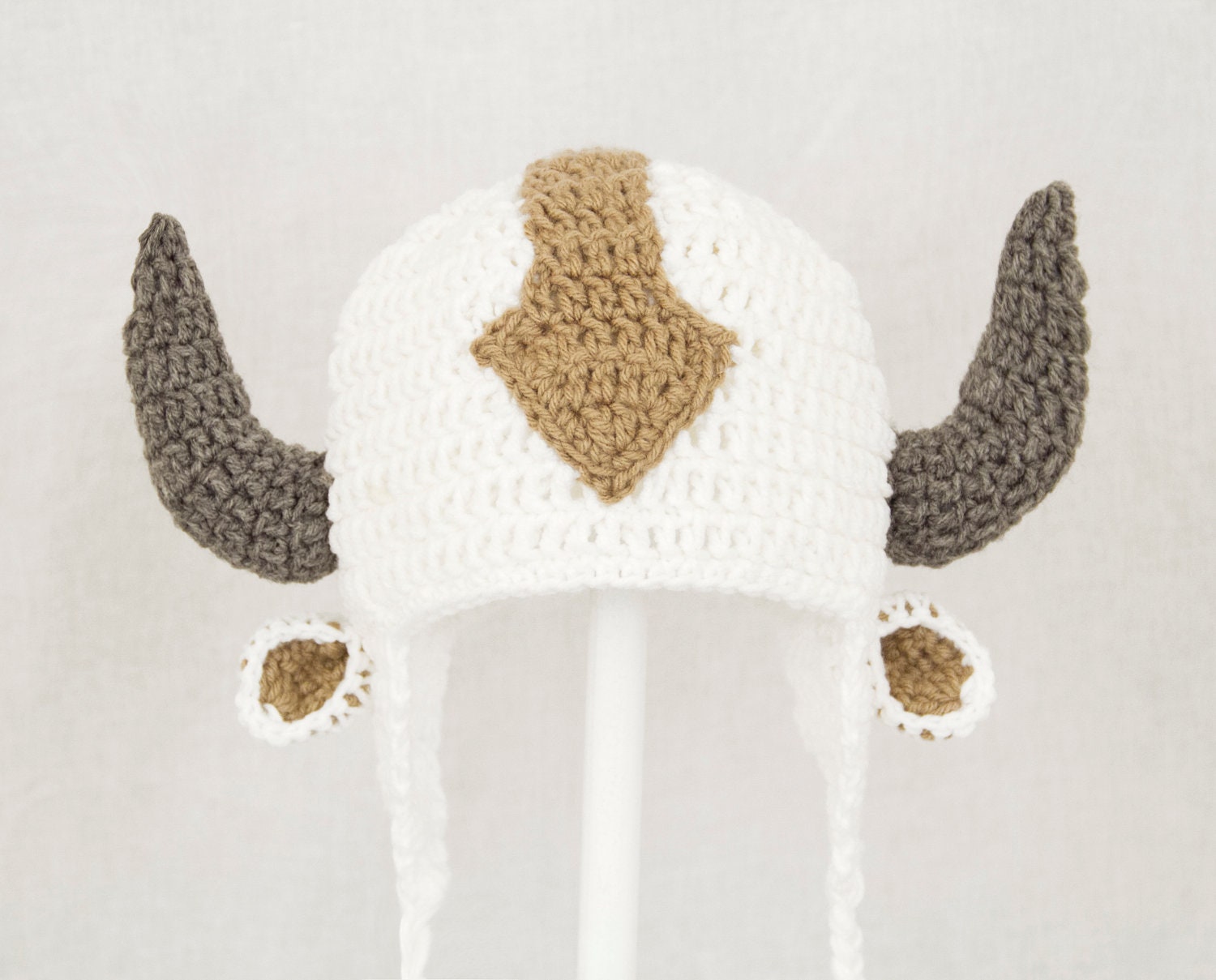 Appa the Flying Bison Earflap Hat from Avatar the Last Airbender, White Crochet Beanie, send size choice baby - adult
