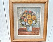 Vintage Flower Oil Painting - hand painted original oil artwork on canvas framed in oak