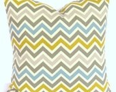 Grey Blue Green citrine natural throw Pillow Cover 20x20 chevron zigzag zoom summerland FREE SHIP
