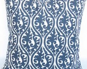 Blue Decorative throw Pillow Cover navy White 26x26 kimono cotton slub same fabric front and back FREE SHIP