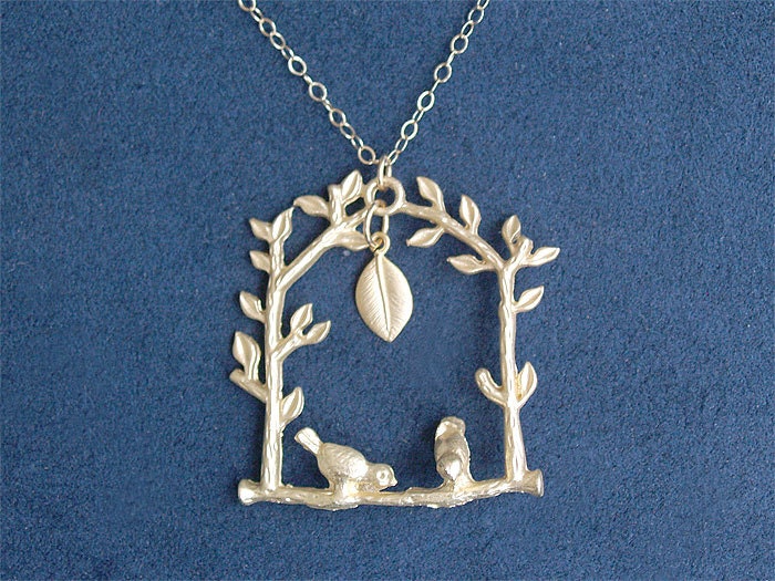 SALE - Lovebird Necklace with Monogram - Personalized Necklace Lovebirds - Gold Filled Chain - Personalized Jewelry - Initial Jewelry, Gift