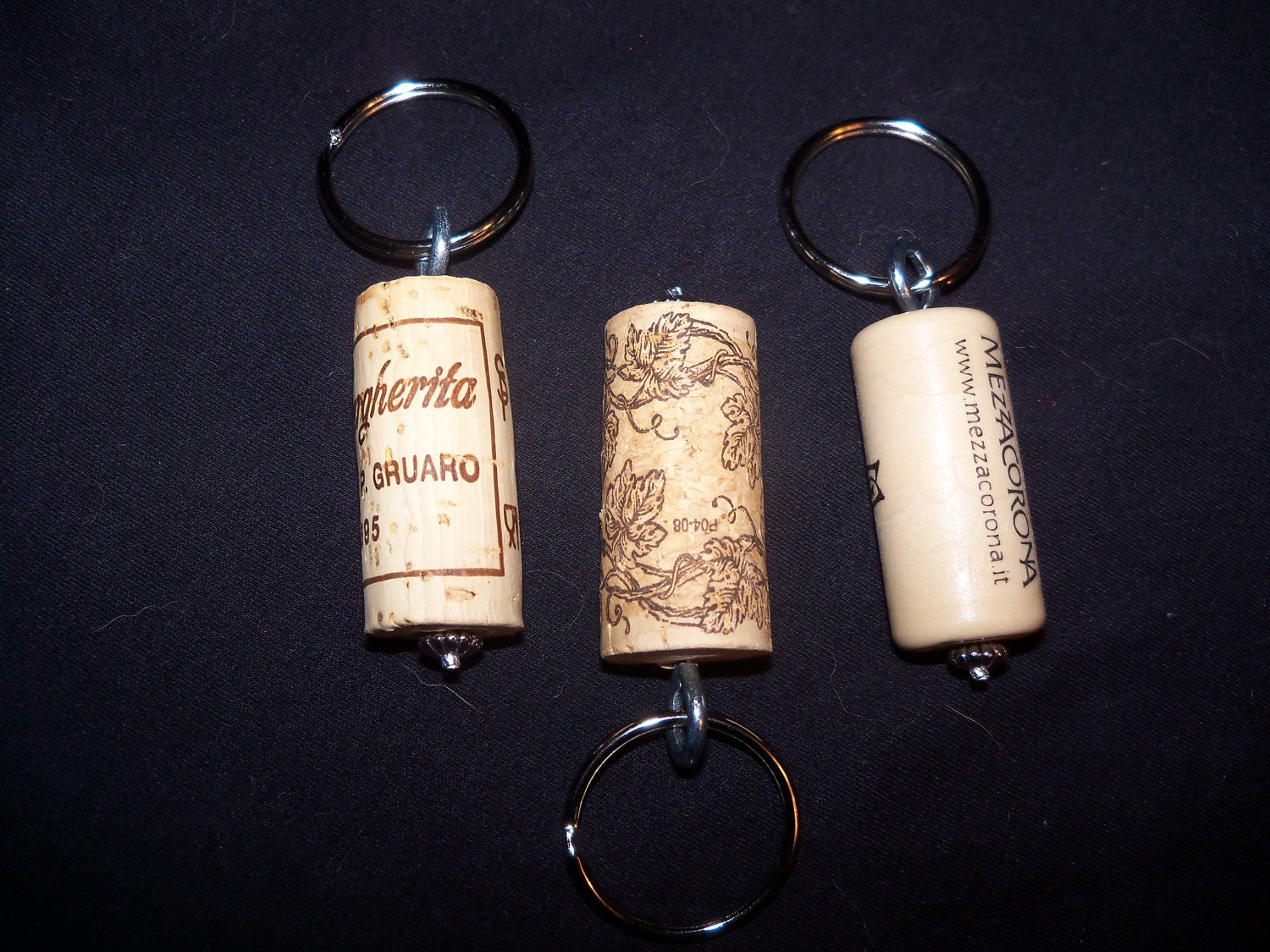 Recycled Winecork Key Ring with Silver Bead Embellishment: