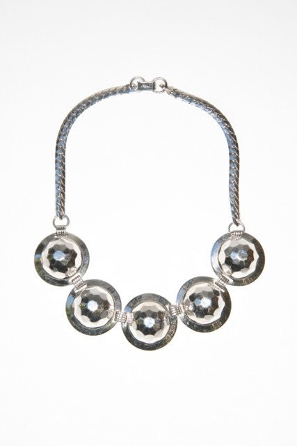 REDUCED was 110 now 85 fabulous vintage 1970's KARU NYC label silver mirrorball necklace Studio 54