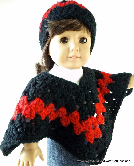 American Girl Black and Red Poncho Set