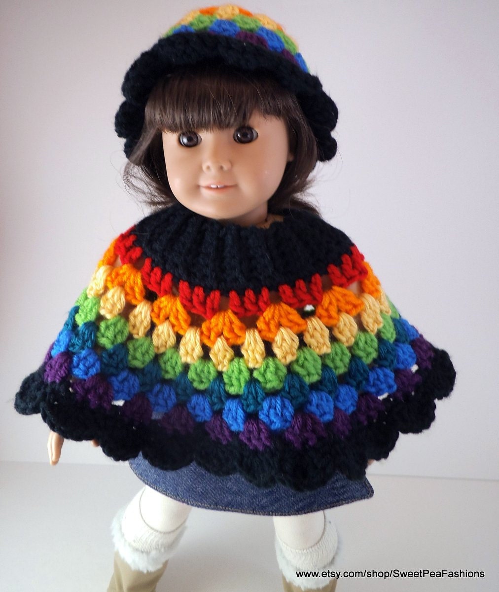 American Girl Rainbow Poncho and Hat Set