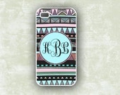 Tribal Iphone 4 case aztec Iphone 5 case geometric with Tiffany blue - monogrammed Iphone cover 4s Iphone 4s case plastic, silicone (9897)