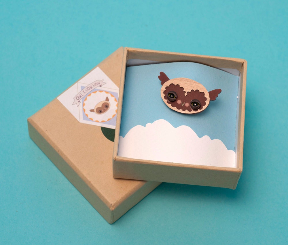 Dark Brown Owl brooch by Lost in the Woods
