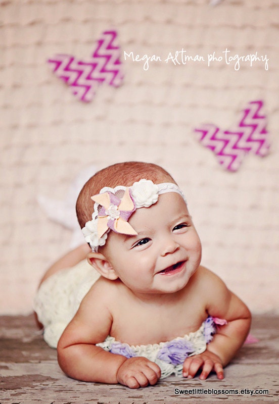 Felt Flower Headband - Pinwheel with Vintage Millinery Flowers