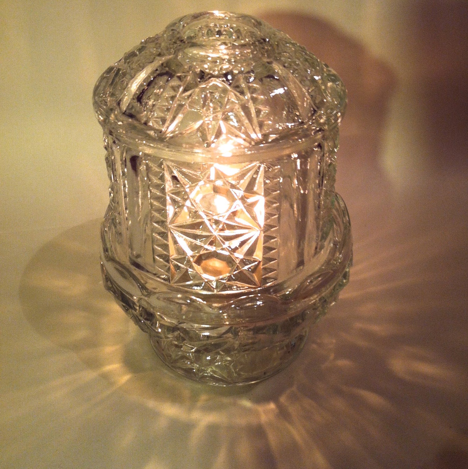 Vintage Indiana Glass Votive, Fairy Lamp Light