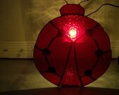 Lady Bug Night Light, turn switch, Cathedral Ruby Red Glass, Black Glass Beads