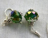 Beautiful Green AB Crystal and Silver Filigree Dangle Earrings - VJsBeadsnNeeds Beautiful Green AB Crystal and Silver Filigree Dangle Earrings - VJsBeadsnNeeds
