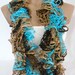 Knitted Camel,Turquoise, Brown Ruffled Scarf, Ruffle Scarf by Arzu's Style