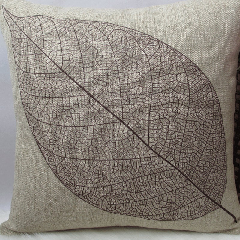 1 cotton linen leaf  pattern decorative pillow cover /  cushion cover / simple design 18"