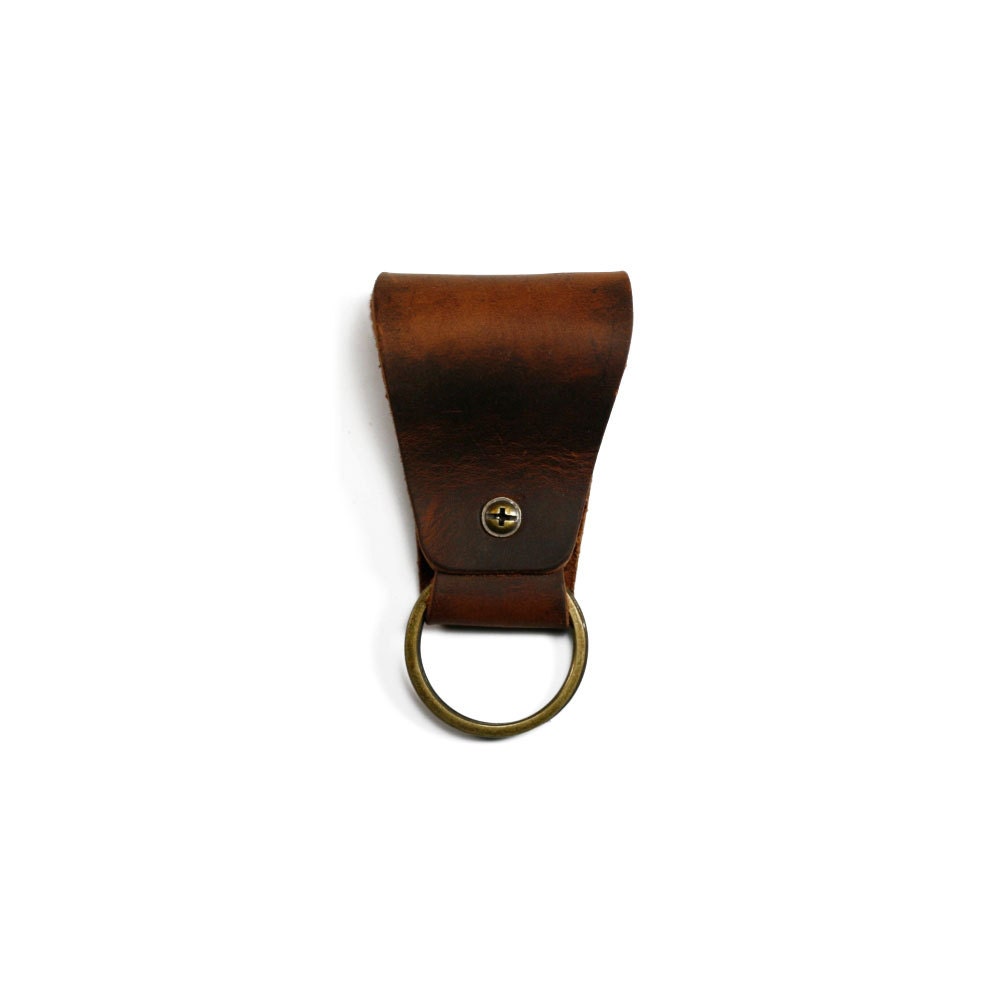 Leather Key Fob handmade from brown leather, Keychain with brass metal hardware