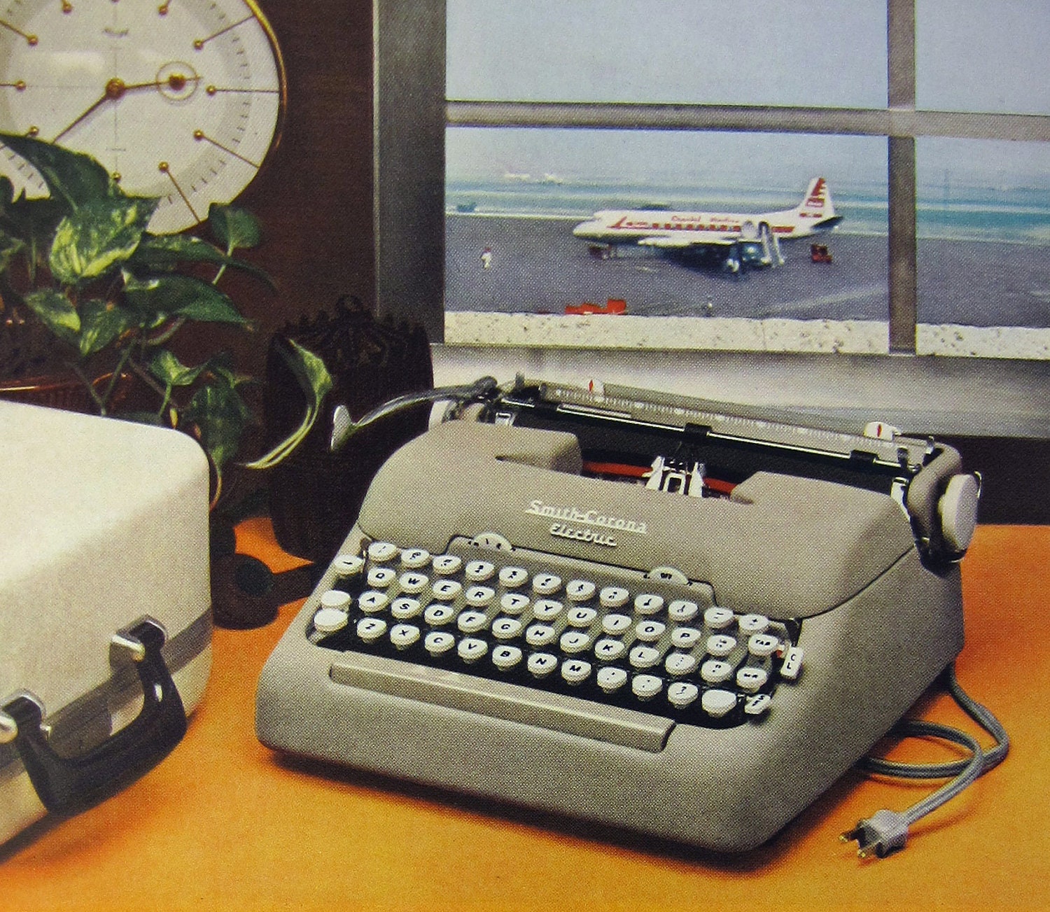 Vintage Typewriter Ad - Smith Corona Electric Portable Typewriter - 1950s office