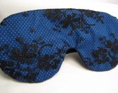 Lovely sleep mask - Black lace and blue - adjustable strap