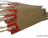 red gift tags - kraft with red and white washi tape - pennant flag - set of 20