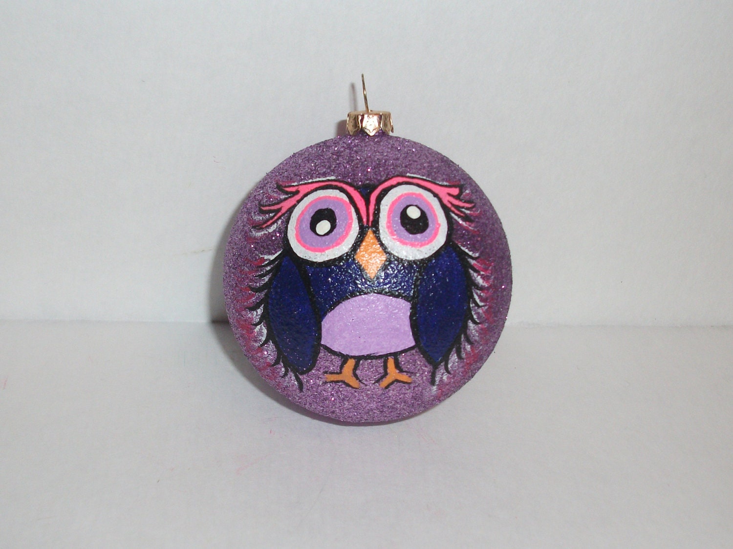 Purple Owl Glitter Ornaments- Shatter-proof- Hand Painted