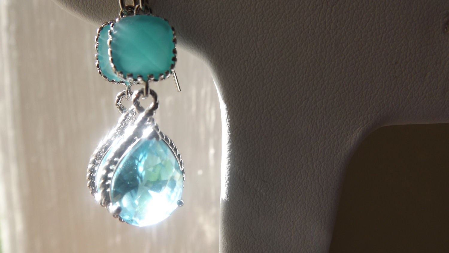 Aqua Turquoise Earrings bridal-bridesmaid Silver Jewelry wedding teardrop bridal earrings- Free Shipping
