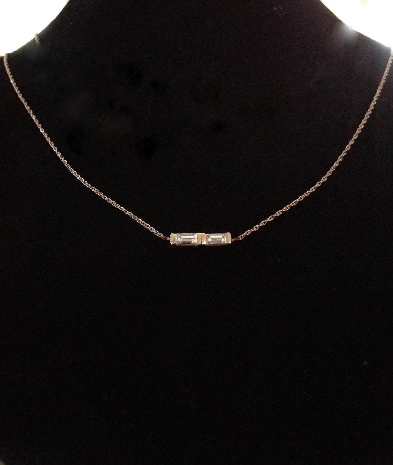 14k Rose Gold Delicate Diamond Baguette Necklace