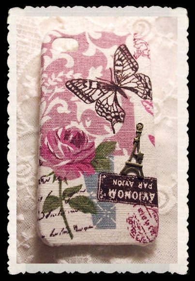 Diy Handmade Cloth Art Phone Case no.67 Butterfly and Rose with French Style for iPhone 4 4S 5 Sony Xperia Z TX V J S SL Ion Go Sola S P U