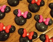 Minnie Mouse Glitter Cabochon with a Rhinestone Bow set of 4