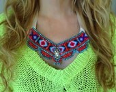 Tallulah necklace - made of red and blue zircon crystals, focal crystal, handmade friendship bracelets, satin ribbons and suede backing.