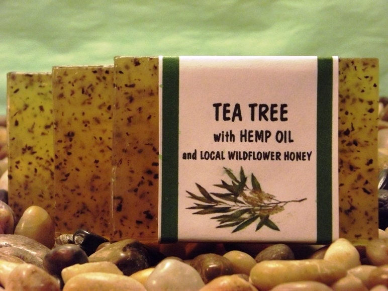 Tea Tree handmade natural soap with hemp oil, healing & soothing, herbal remedy