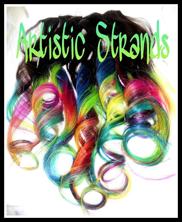Colored Ombre Hair Extensions / 8 Inches Long - Clip In Extensions/ 2-two inch wide clip in extensions/ Neon Rainbow