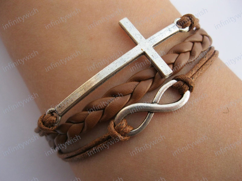 Karma-God's blessing bracelet,infinity bracelet,cross bracelet,braid leather bracelet-Z486