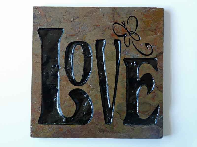 Love Slate Trivet Engraved Decorative Tile