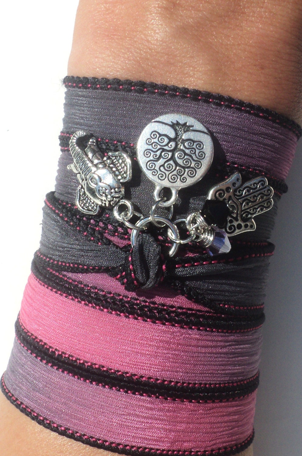 Tree of Life Hamsa Sacred Elephant Silk Wrap Bracelet Yoga Jewelry Evil Eye Valentines Day Black Pink Unique Gift Under 50 Item Z17