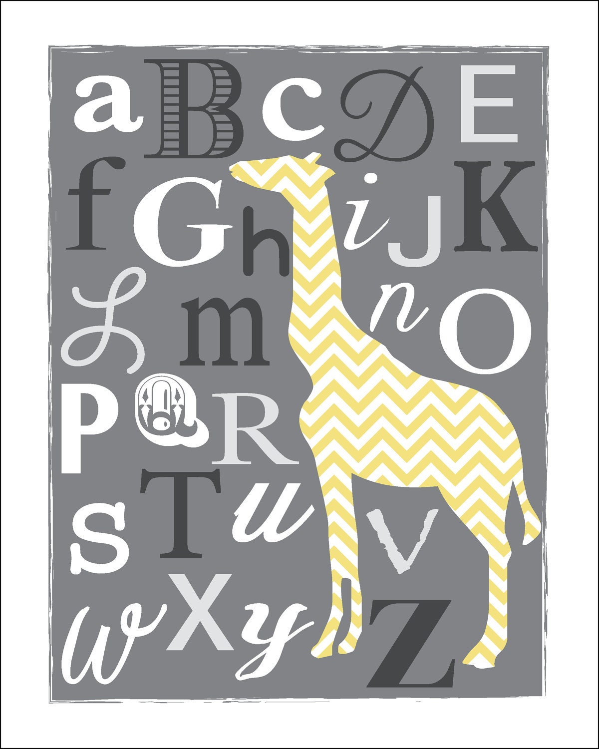 ABC Giraffe in Gray and Yellow Chevron