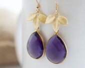 Amethyst Earrings, Purple and Gold Dangle Earrings, Bezel Set Earrings, Bridal Jewelry