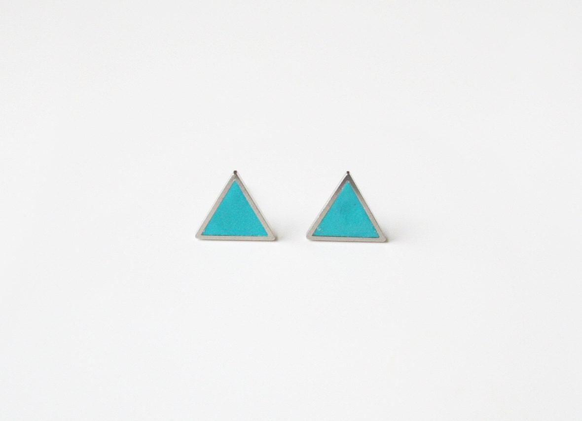 light blue triangle stud earrings