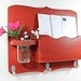 Large Mail Organizer, shabby chic, floral vase, mail holder, key hooks, mail holder, wood, distressed, vintage, home decor,painted Rich Red