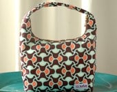 Women Lunch Bag, Insulated Lunch Bag, Small Purse, Amy Butler August Fields Collection in Knot Garden Pattern, Shades of Brown Orange
