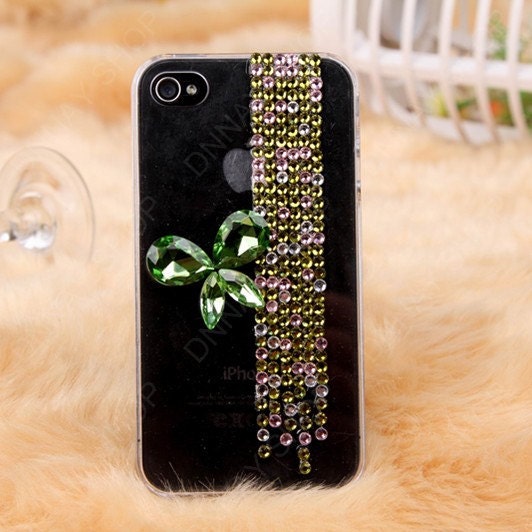 Emerald green Pearl Butterfly  iPhone 5  case 3D case Pearl case   iphone 4 iphone 4s case