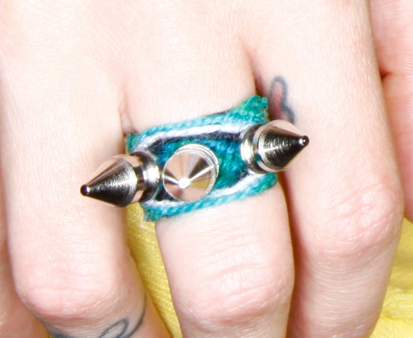 evil eye spiked friendship ring with small silver spikes