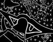 Unusual art, Archival Black Ink print Modern wall decor, Living room decor-Abstract Star Wars Drawing (print 18x24 inches) Space Cowboy Boot