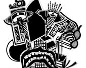 Unusual Abstract Fine art Giclee Print Black and white pen and ink drawing (print 18x24 inches) Decisions
