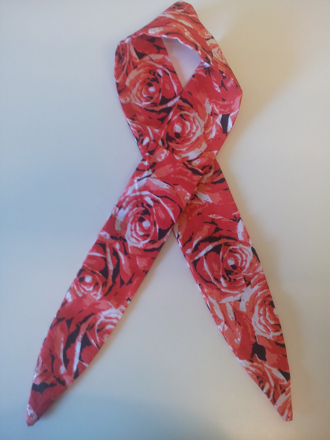 Vintage/rockabilly pinup style coral rose print headscarf/head band 1950's style