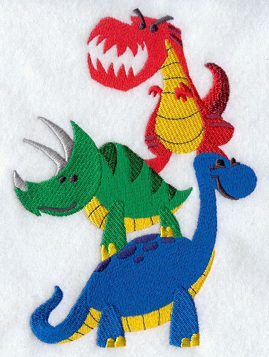 Dinosaur Stack - Embroidered Decorative Linen Kitchen Towel or Absorbent White Cotton Flour Sack Towel