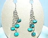 Sleeping Beauty Turquoise Faceted Bead Earring Sterling Silver Link Chain Sterling Silver French Hook