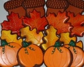 Autumn /Fall Cookies - One Dozen Assorted Decorated Chocolate Sugar Cookies