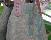 vintage french linen canvas large beach market tote bag ooak - koke'e bag
