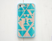 iPhone 4, 4S Case - Triangle Geometric / Teal on Wood