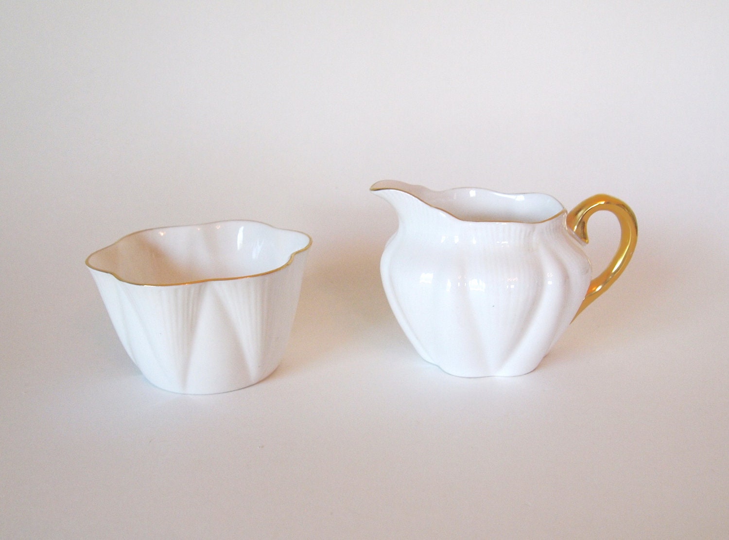 Shelley Regency White Cream and Sugar Set - Dainty Shape - England