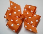 Sunkissed Tropical ORANGE Polka Dot Hair Bow Simple Traditional Basic Classic Style Toddler Girl