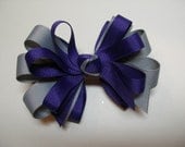 Plum Purple and Gray Hair Bow Back Boutique Toddler Girl Grosgrain Handmade School Uniform